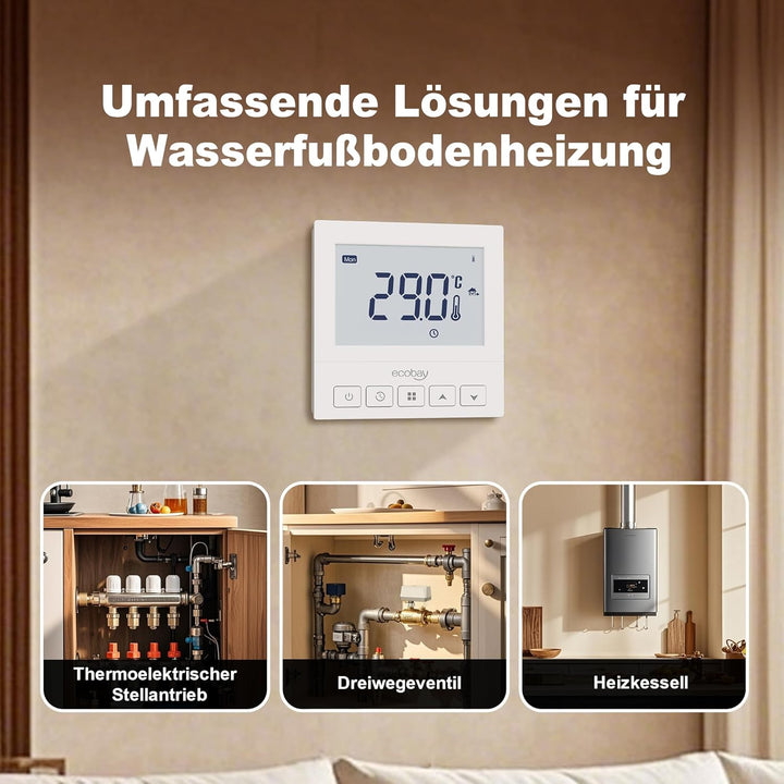 ECOBAY WiFi-Thermostat für Wasserfussbodenheizung: Kompatibel mit Heizkesseln, thermischen Stellglie