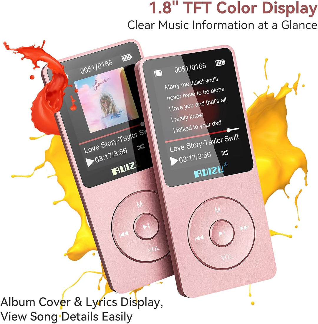 32GB MP3 Player mit Bluetooth 5.3, Ultraleicht (30 Gramm), bis zu 80 Stunden Akkulaufzeit, 1.8-Zoll-