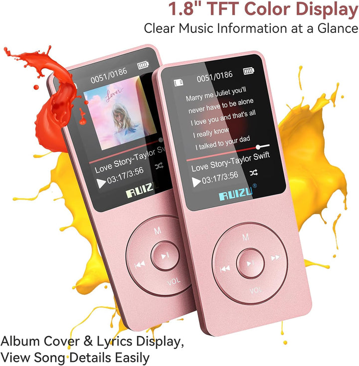 32GB MP3 Player mit Bluetooth 5.3, Ultraleicht (30 Gramm), bis zu 80 Stunden Akkulaufzeit, 1.8-Zoll-