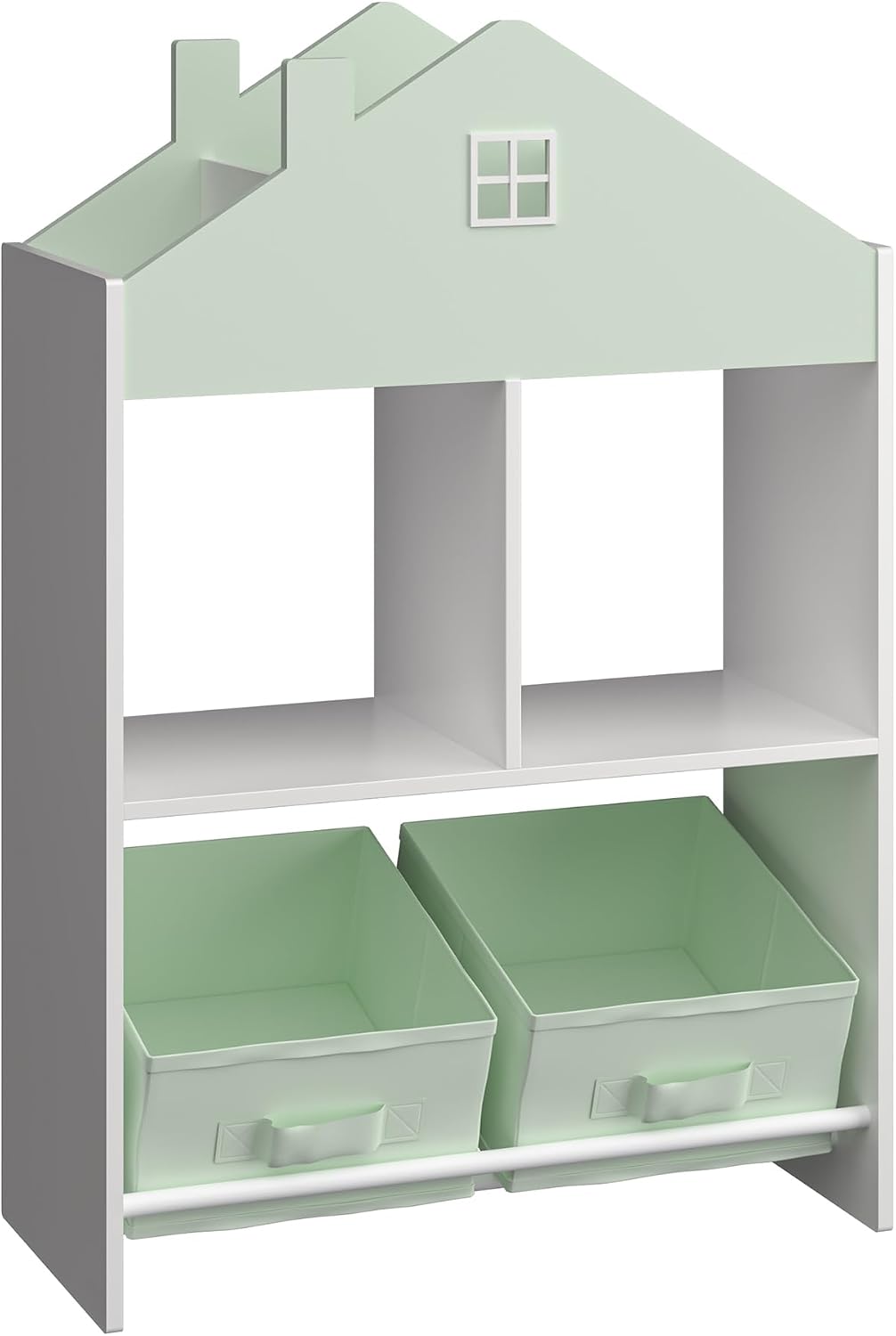 [en.casa] Kinder Bücherregal Vipsali Kinderregal in Hausoptik mit 2 faltbaren Aufbewahrungsboxen Spi