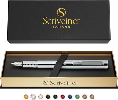 Scriveiner Luxury EDC Füllfederhalter (mittel), schwerer Taschenfüller mit Chrom, Schmidt Schreibfed