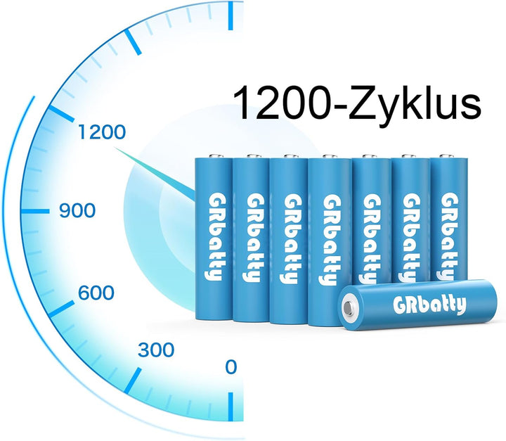 GRbatty 8 AA NiMH Wiederaufladbare Akkus 3300mAh -1.2V Hohe Kapazität 1200 Zyklen Vorgeladene Doppel