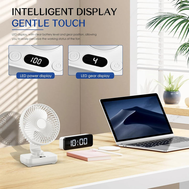 Mini Tischventilator Leiser, 120°Oszillation, 4 Geschwindigkeiten, USB Ventilator mit Akku 4000mAh,