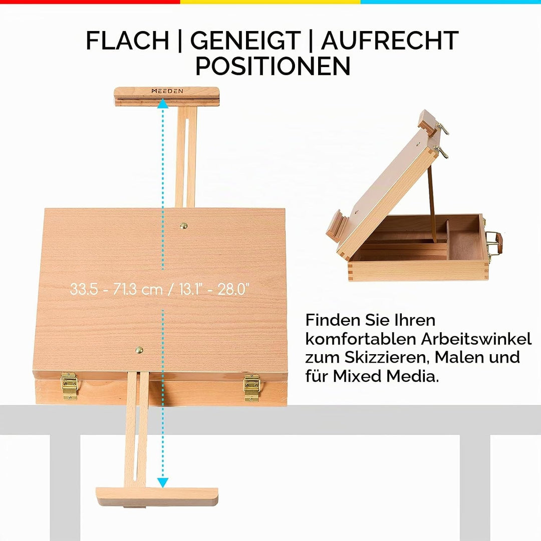 MEEDEN Tischstaffelei Kunst Skizzenkasten aus massivem Buchenholz, Speicherorganisator von Künstlerb