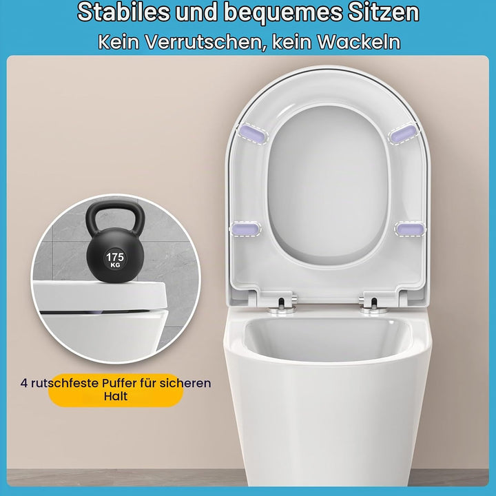 YEAUPE PRO Toilettendeckel mit Absenkautomatik D Form [KURZ] - 43,5×36,2 cm | WC Sitz mit Schnellver