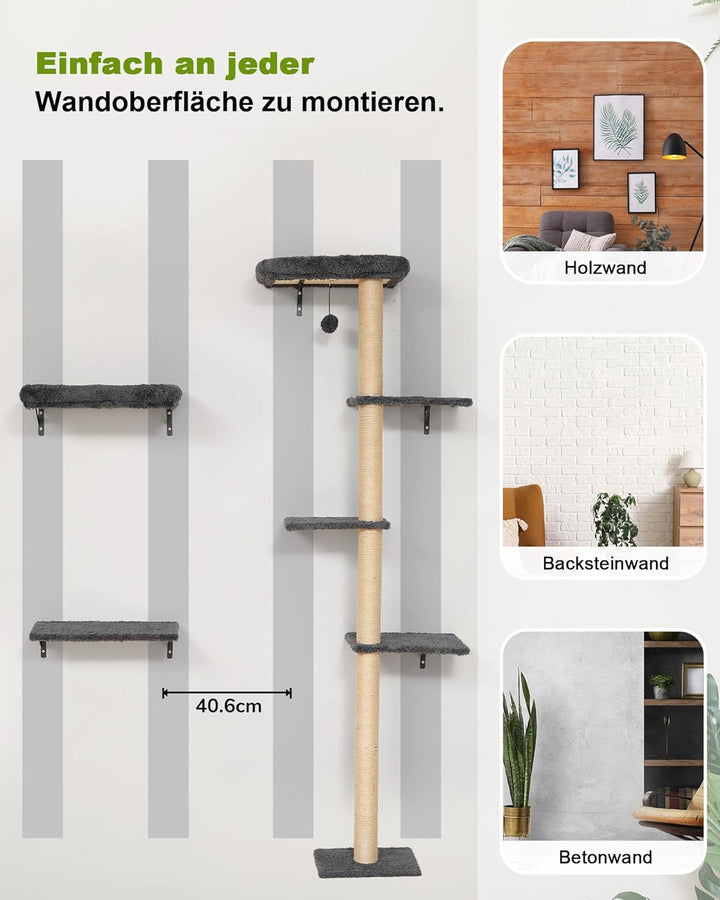 FUKUMARU Kletterwand Katzen-Set, 178 cm hoch, stabiles 3-in-1 Kratzbaum-Set aus mehrschichtigem Mass