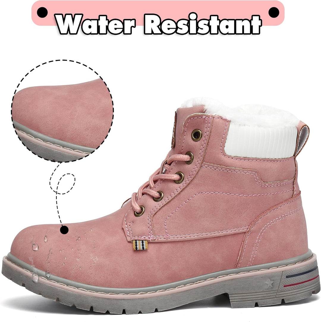 Mishansha Kinder Schnürstiefel Warme Gefüttert Winterschuhe für Jungen Mädchen Gr.24-38 32 EU Rosa,