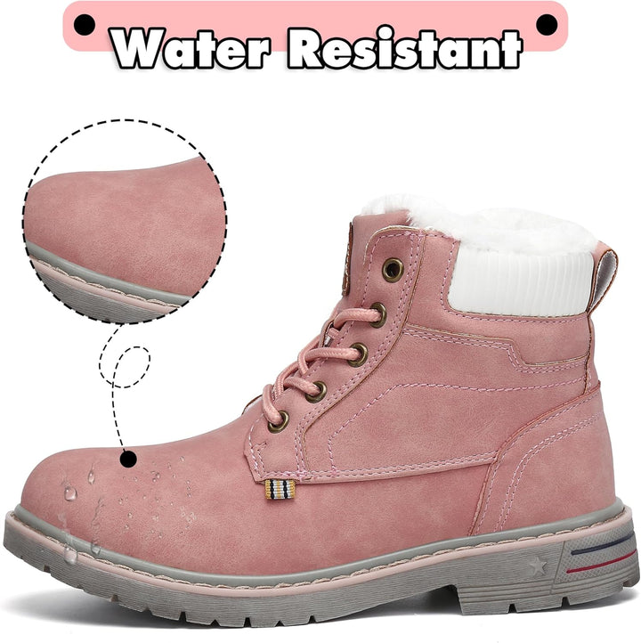 Mishansha Kinder Schnürstiefel Warme Gefüttert Winterschuhe für Jungen Mädchen Gr.24-38 33 EU Rosa,
