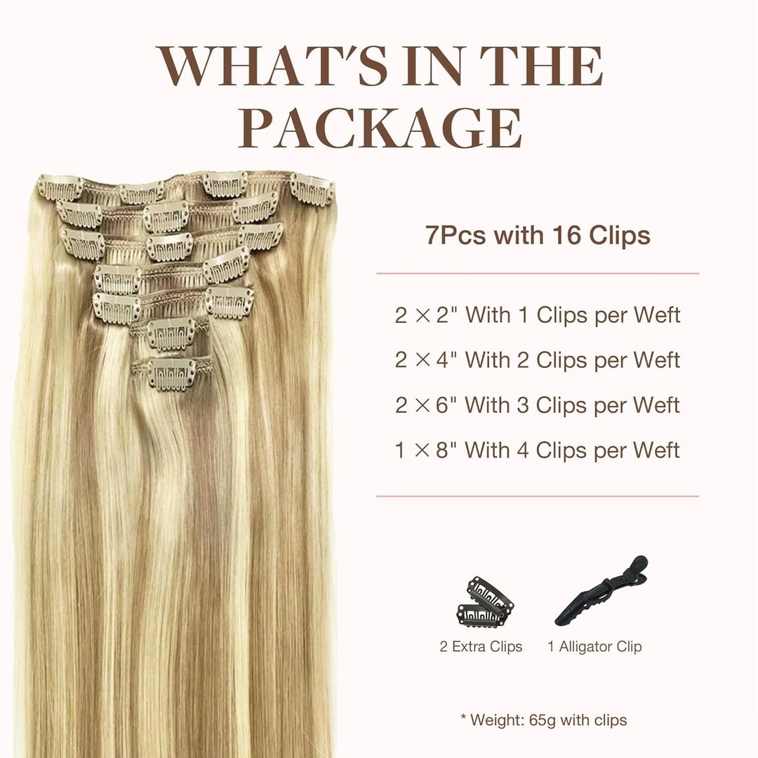 GOO GOO Clip in Extensions Echthaar, Echthaar Extensions Clip, 30cm 65g 7pcs, Clip In Haarverlängeru