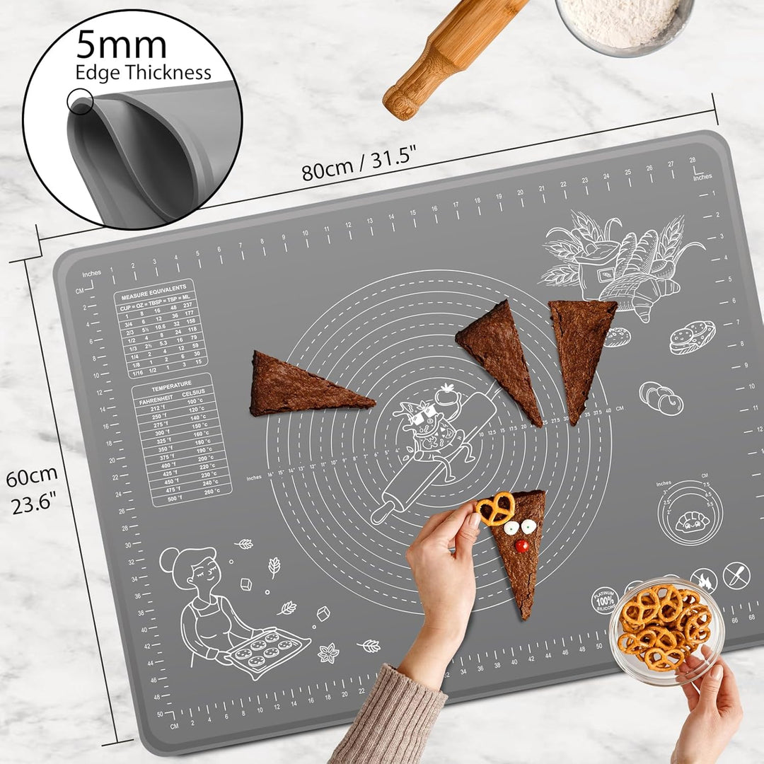 Backunterlage, Gross Rutschfeste Backmatte Silikon Teigunterlage Ausrollmatte mit Messung, 80x60 cm