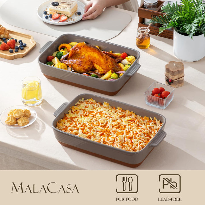 MALACASA, Serie TARA, Auflaufform Gross, 4.5L Backformen, Auflaufformen rechteckig aus Töpferton & k