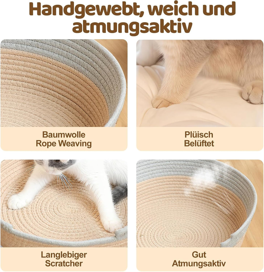 Katzenbett mit Kissen, 47cm Katzenkorb zum Schlafen für Alle Katze, Katzenkörbchen Waschbar aus Baum