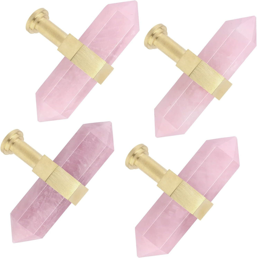 mookaitedecor Satz von 2 Rosenquarz Sechseck Double Kristall Punkte Schublade Knöpfe mit Schrauben,