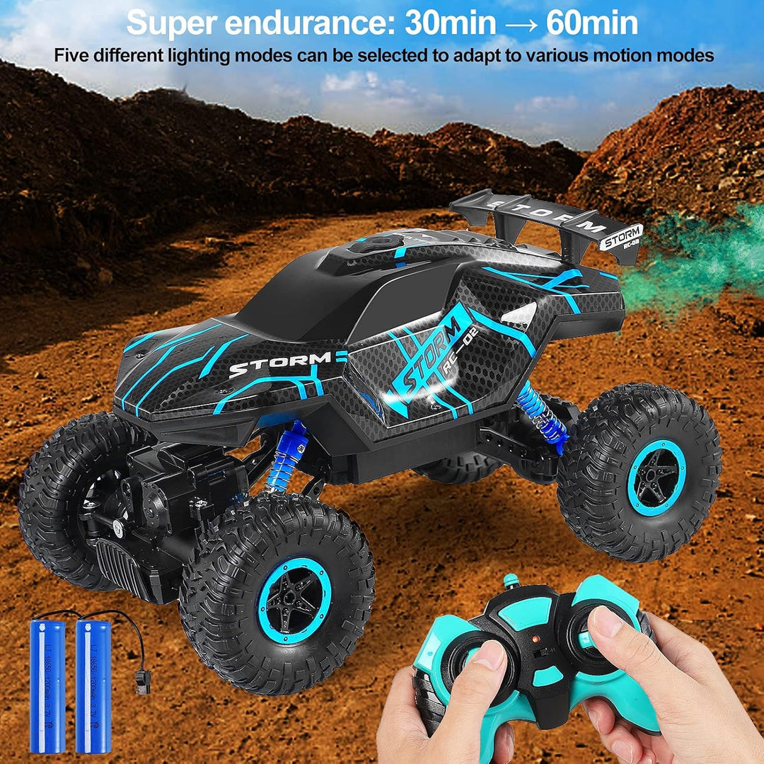Herefun Ferngesteuertes Auto, 2.4GHz RC Auto für Kinder mit LED Licht und Spray, 4WD Wiederaufladbar