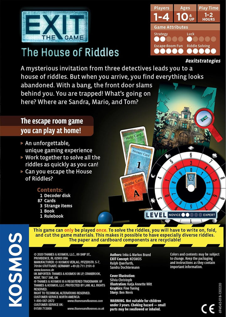 Thames & Kosmos - EXIT: The House of Riddles - Level: 2/5 - Unique Escape Room Game - 1-4 Players -