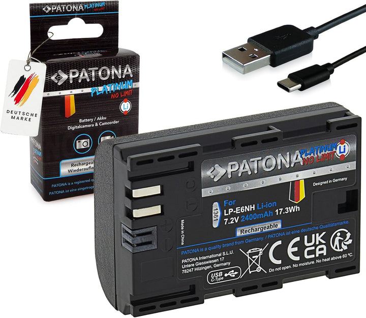 PATONA Platinum USB-C Akku LP-E6NH Kompatibel mit Canon EOS R5, R6, R6II, R7