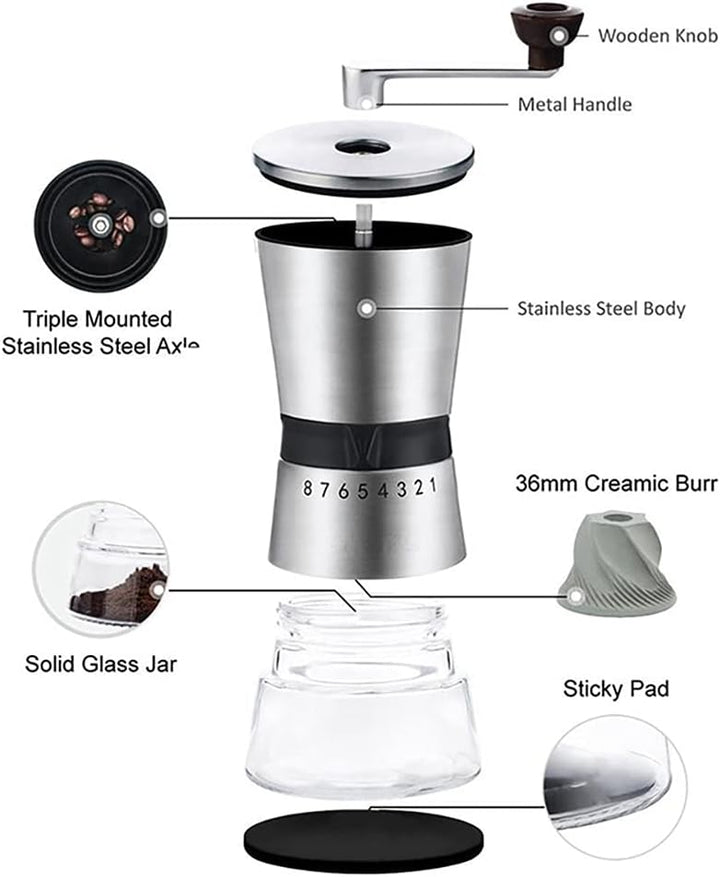 Manuelle Kaffeemühle YUNRUX Einstellbar Rauheit Handkaffeemühle Handgetreidemühle für Kaffeebohnen P