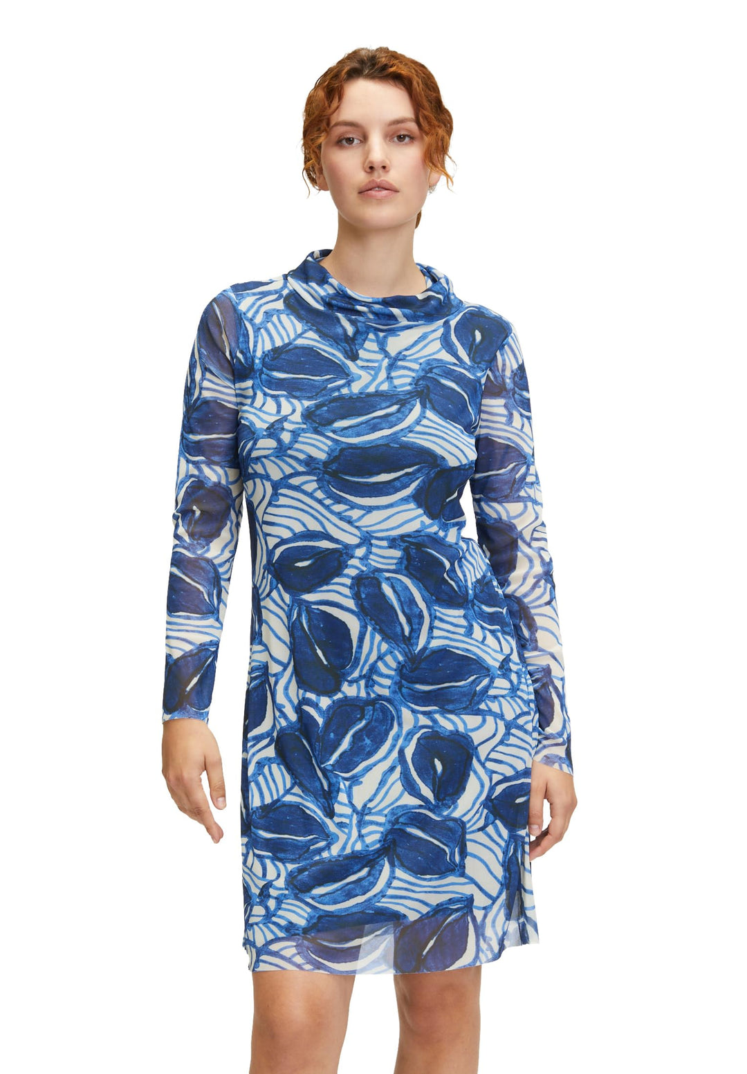 Cartoon Damen Casual-Kleid mit Stehkragen 38 Blau, 38 Blau