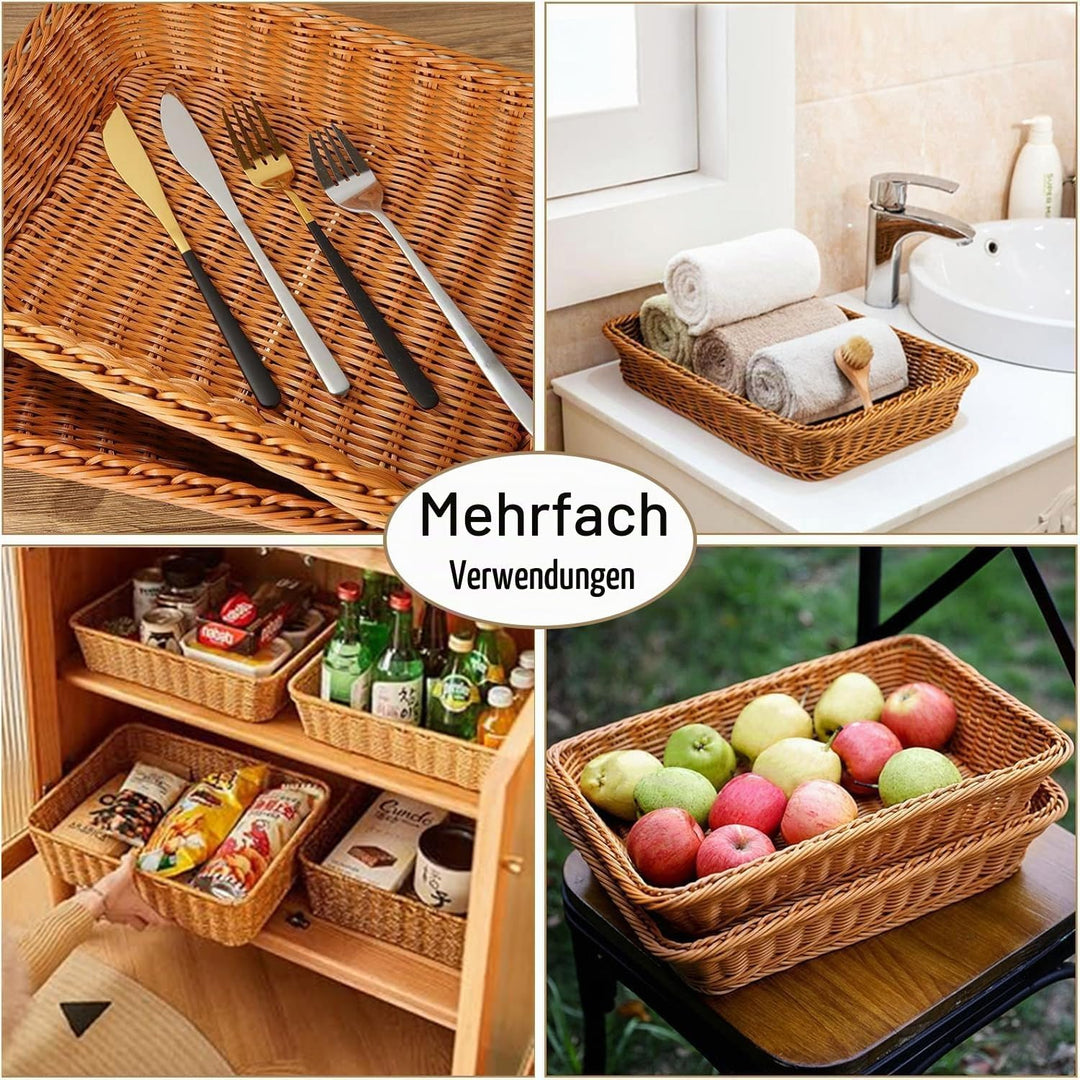 3 Stück Brötchenkorb, Brotkorb Geflochten, Storage Basket Rectangular, Braided Multi-Purpose Basket,