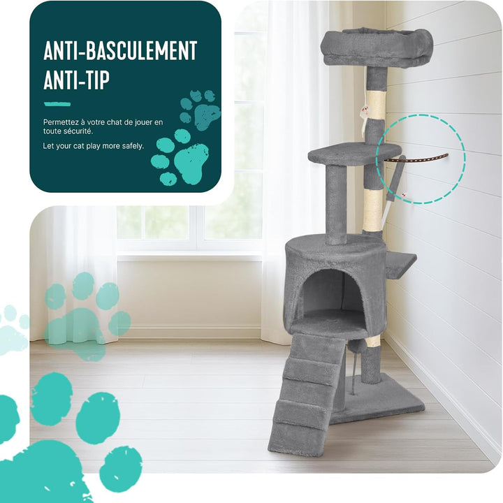 VOUNOT® Kratzbaum Katzenbaum 112 cm hoch, Stabil Mehrstöckiger Kletterbaum Katzenkratzbaum mit Kratz