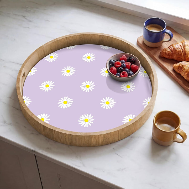Holztablett Küchentablett Servier Tablett Eiche Serviertablett Gänseblümchen - Lila 50 cm, Gänseblüm