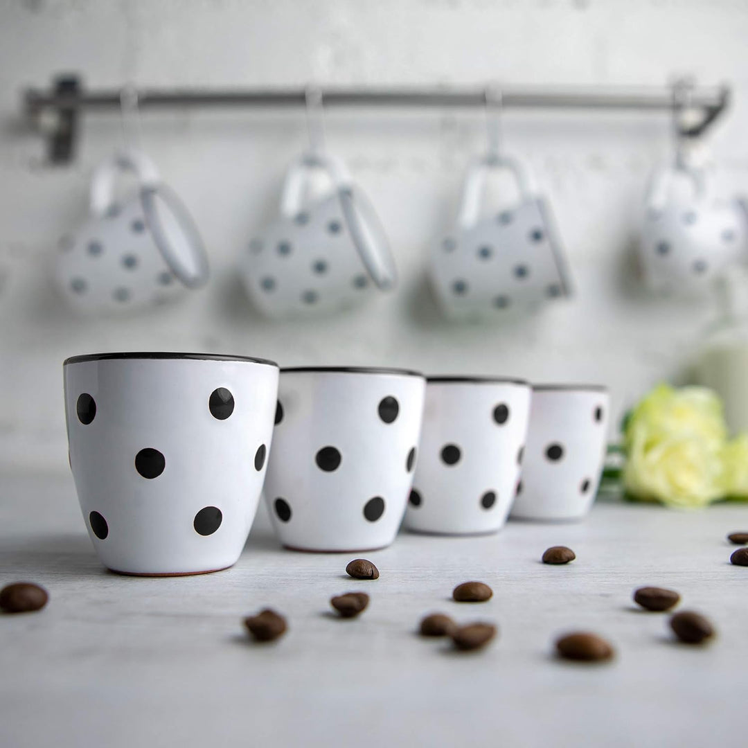 City to Cottage® - Espressotassen Set | Weiss und Schwarz | Polka Dots | Handgemacht | Keramik Gesch