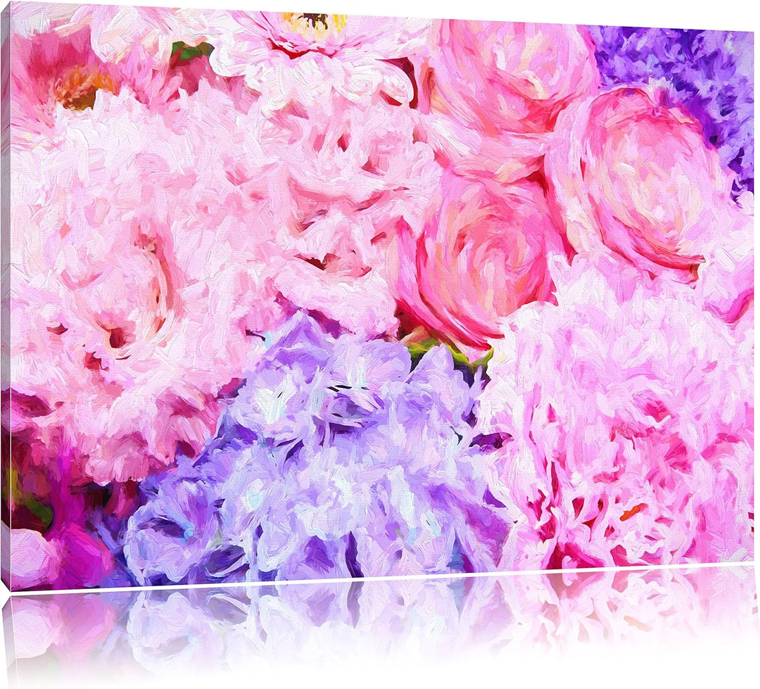 Pixxprint prachtvoller Blumenstrauss Kunst / 100x70cm Leinwandbild bespannt auf Holzrahmen/Wandbild