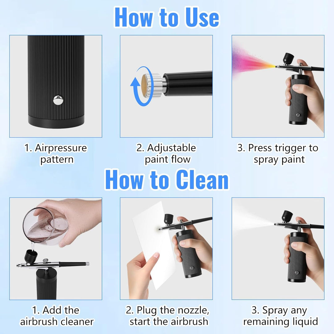 Airbrush-Kit mit Kompressor, Wiederaufladbar Tragbares Airbrush Set, mit Düse und Reinigungsbürsten