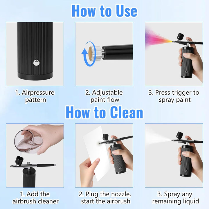 Airbrush-Kit mit Kompressor, Wiederaufladbar Tragbares Airbrush Set, mit Düse und Reinigungsbürsten
