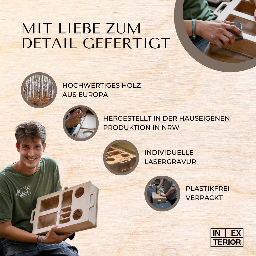 INEXTERIOR CouchBar - PERSONALISIERBAR - handgefertigt in Deutschland - zwei Snackschalen, Organizer