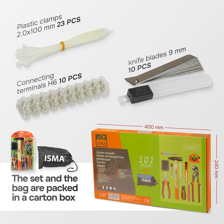 ISMA Multifunktionales Werkzeug-Set, 101-teilig, 1/4 Zoll (0,64 cm), für Heimwerker zu Hause und im