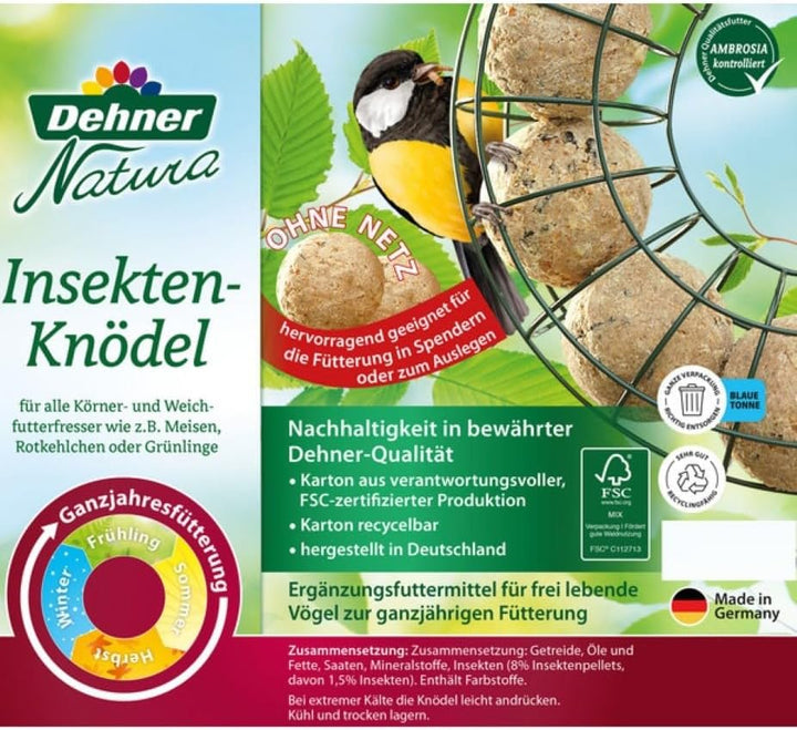 Dehner Natura Premium Meisenknödel ohne Netz, Insektenknödel, ganzjähriges Wildvogelfutter proteinre
