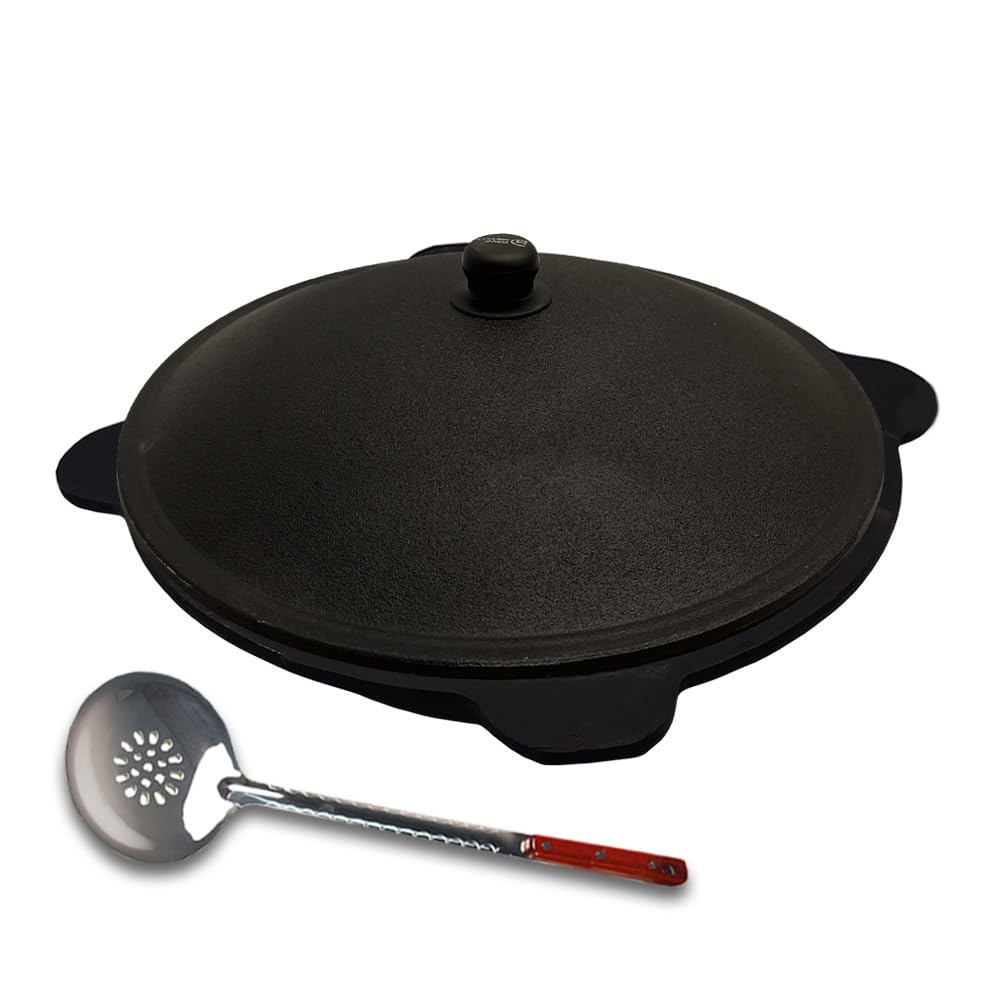 Grillpeter Kazan Gusseisen mit Schaumlöffel Uzbekischer Kasan 8 Liter