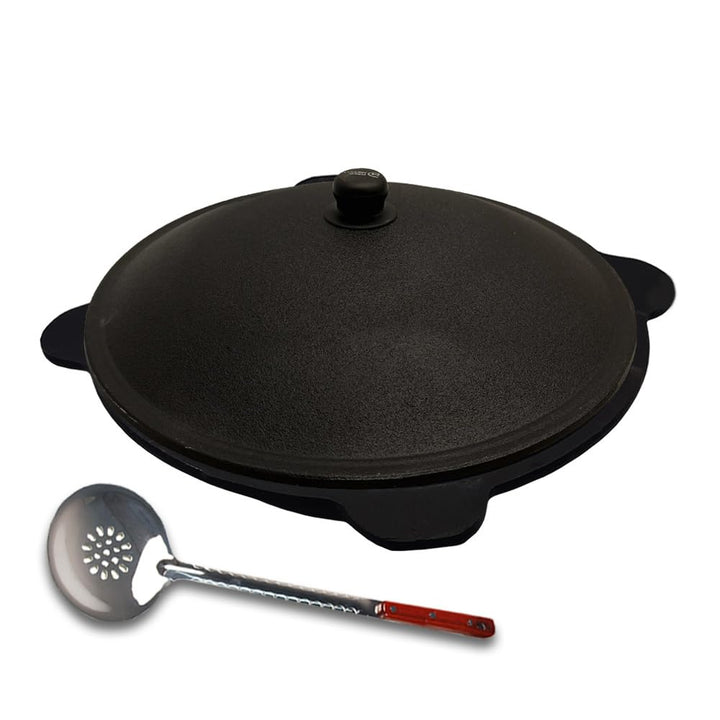 Grillpeter Kazan Gusseisen mit Schaumlöffel Uzbekischer Kasan 10 Liter
