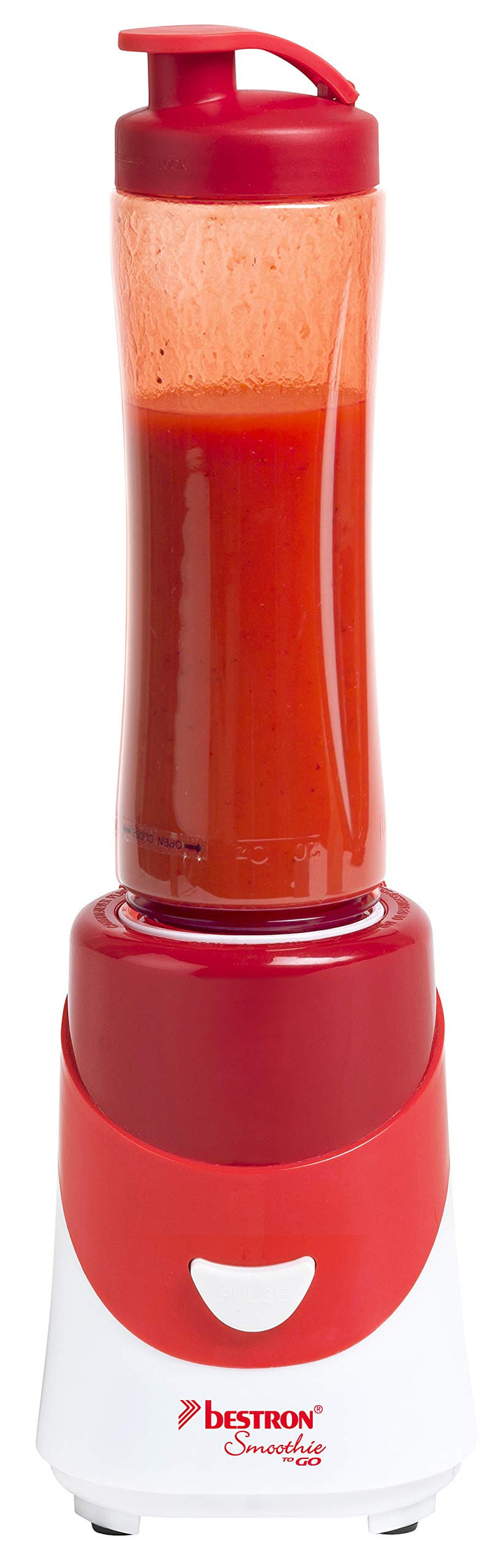Bestron Smoothie Maker mit Mix-/Trinkbecher, 600 ml, 300 Watt, Rot Smoothie Maker + Trinkbecher Rot,