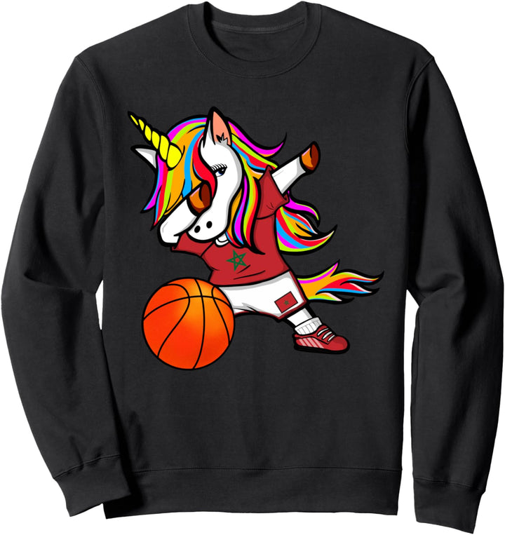 Dabbing Unicorn Marokko Basketball - Marokkanische Flagge Sweatshirt