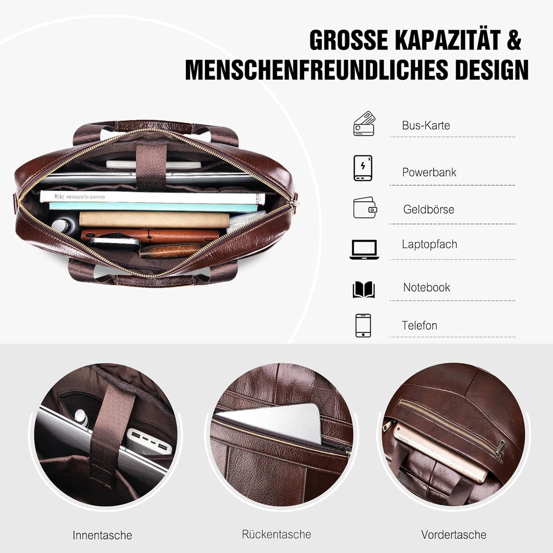 FANDARE Retro Leder Aktentasche Herren Business Henkeltasche Dokumententasche Geschäftstasche Messen