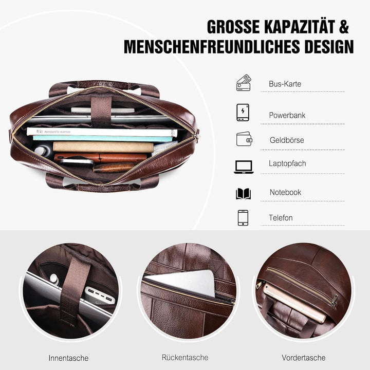 FANDARE Retro Leder Aktentasche Herren Business Henkeltasche Dokumententasche Geschäftstasche Messen