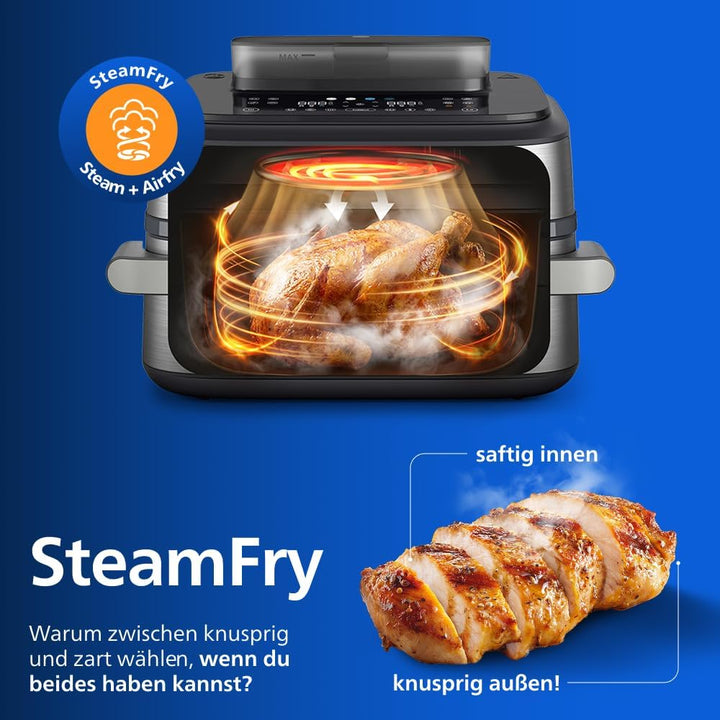 Philips Steam Airfryer 5000 Series Megabasket - Heissluftfritteuse mit Dampf-Funktion - Steam, Airfr