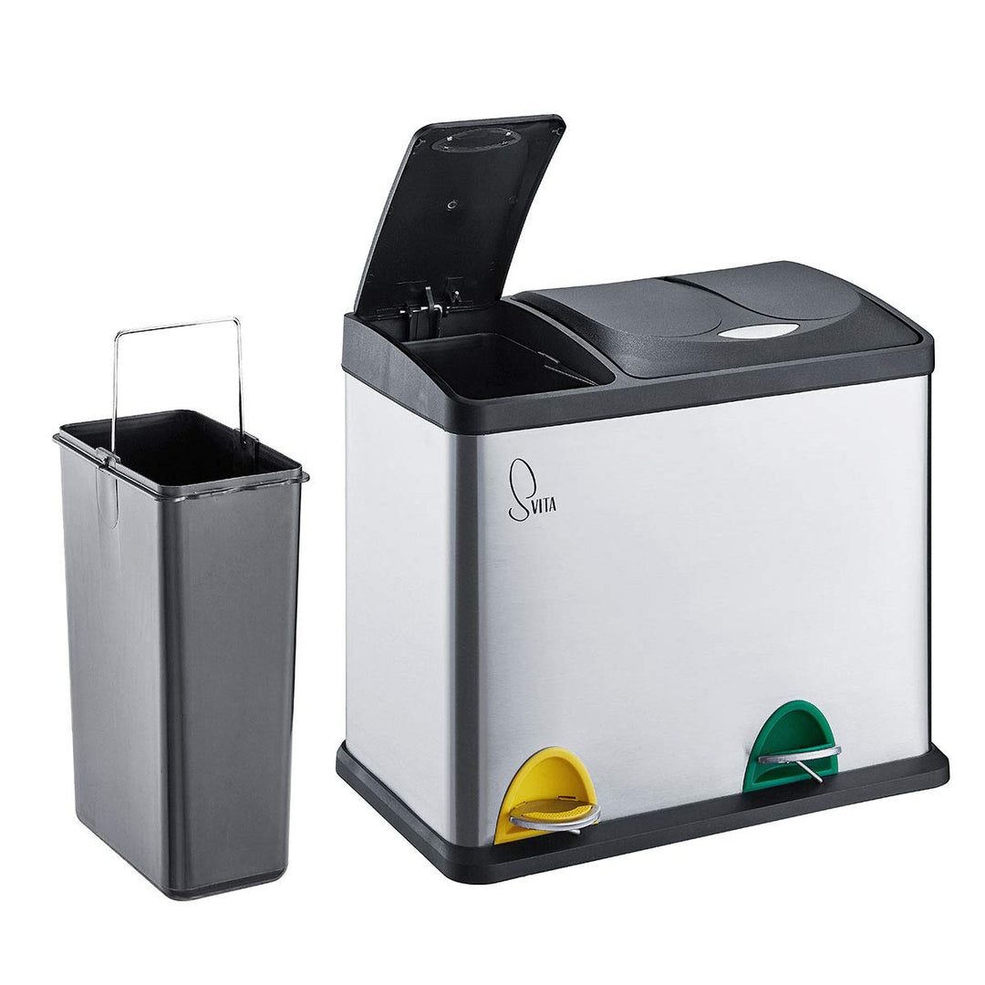 SVITA TC2Combo26 Edelstahl Küchen-Eimer 26Liter Silber 8L+18L kombiniert doppelt Abfalleimer 2er-Mül