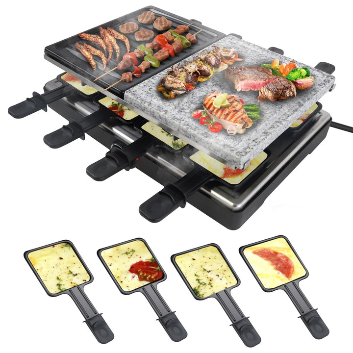 UISEBRT Raclette Grill für 8 Personen,1400W Elektrogrill mit Granitplatte & Grillplatte Antihaftbesc