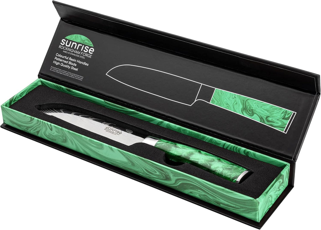 Rockingham Forge Santokumesser, Sunrise Kollektion, 12cm, Grüner Harzgriff, Klinge aus Rostfreiem St