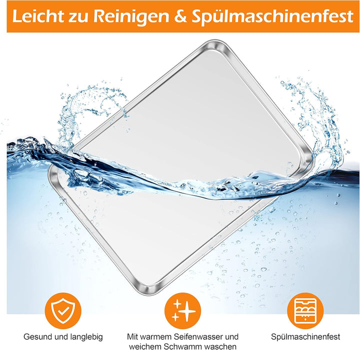Homikit Backblech 2er Set, Klein Edelstahl Kuchenblech Backofenblech, Rechteckige Ofenblech Fettpfan