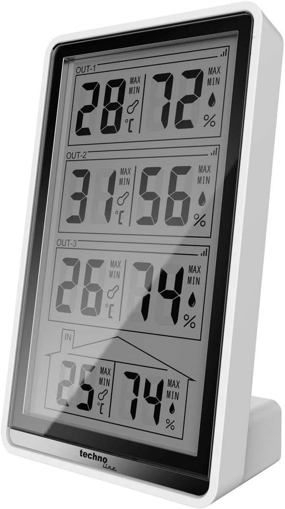 Technoline WS 7060 Temperaturstation, inkl. 3 Sensoren, weiss/schwarz, 8.2 x 4.1 x 13.4 cm, 8.2x4.1x