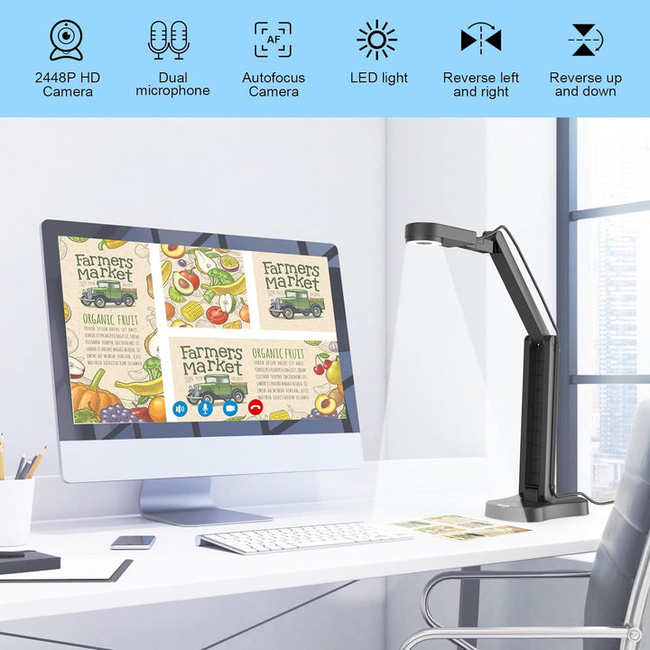 PAKOTOO 8MP Dokumentenkamera Schule & Visualizer für Klassenzimmer mit Dual-Mikrofon, 3-Stufen-LED-L