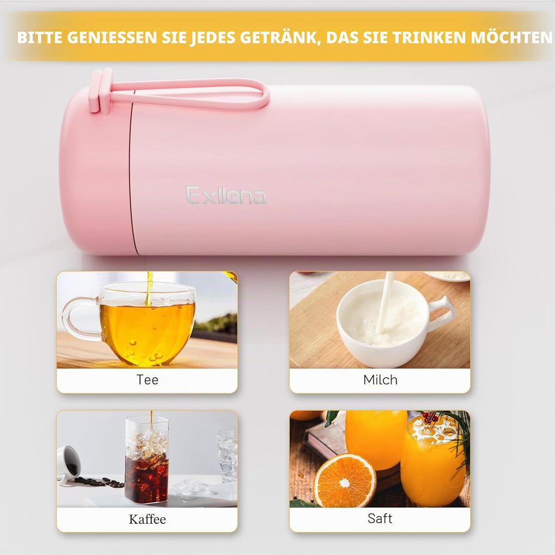 Exllena 300 ml kleine Wasserflasche aus 304 Edelstahl, kleine Flasche mit Tragegriff, doppelwandige