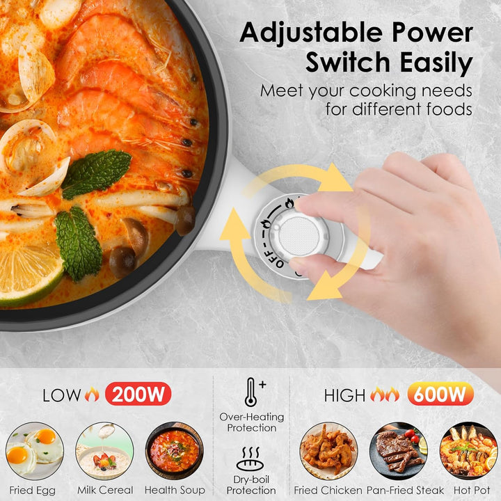 Audecook Elektrische Hot Pot, 1.7 L/20cm Tragbare Elektrischer Bratpfanne Hotpot Topf Antihaft Mini