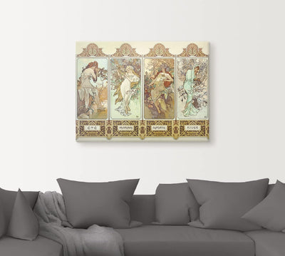 ARTland Leinwandbilder Wandbild Bild auf Leinwand 40x30 cm Wanddeko Alfons Mucha Sommer Herbst Winte