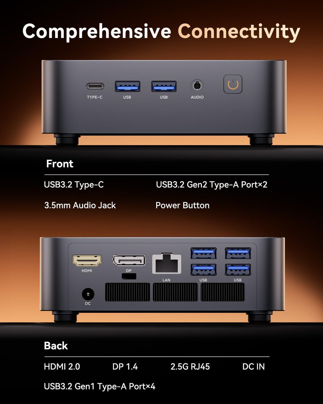 CTONE M2 Mini PC Intel Core i9-14900HX (bis 5,8 GHz), 32GB DDR4 1TB NVMe SSD, WiFi 6E, Bluetooth 5.3
