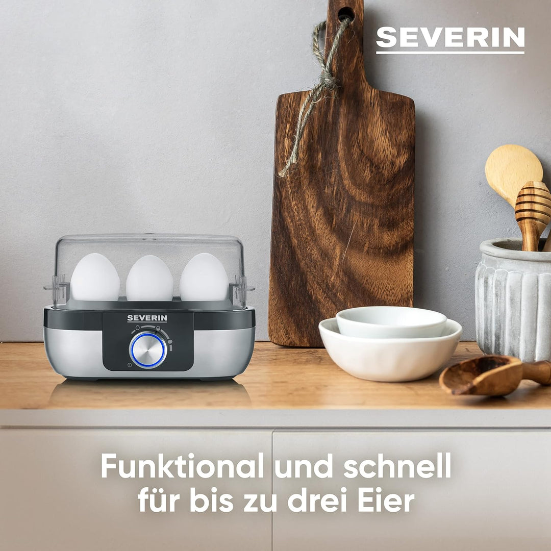 SEVERIN Eierkocher für 3 Eier mit elektronischer Kochzeitüberwachung, inkl. Messbecher mit Eierstech